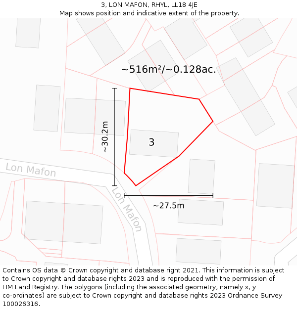 3, LON MAFON, RHYL, LL18 4JE: Plot and title map