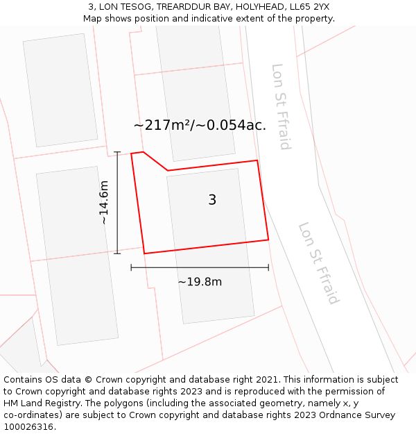 3, LON TESOG, TREARDDUR BAY, HOLYHEAD, LL65 2YX: Plot and title map