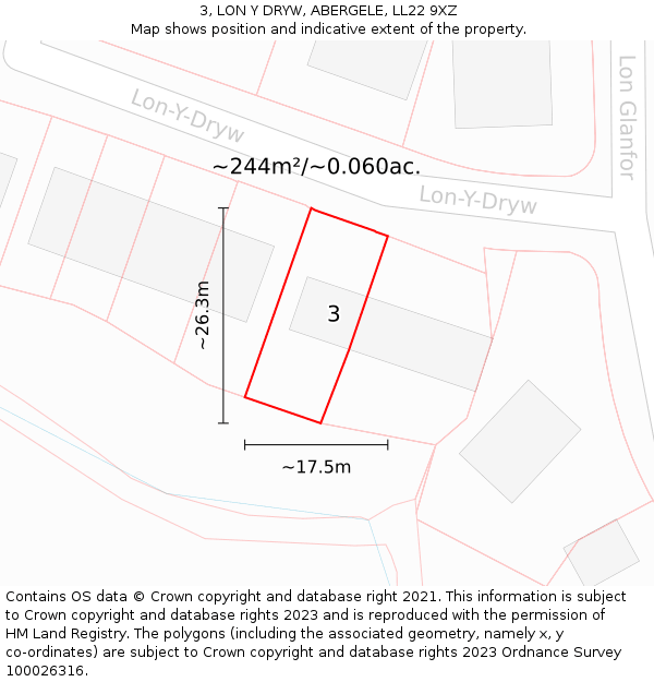 3, LON Y DRYW, ABERGELE, LL22 9XZ: Plot and title map