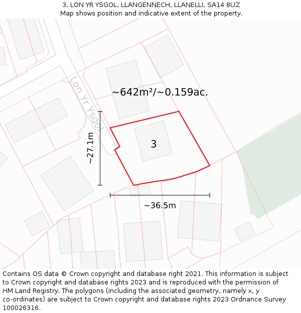 3, LON YR YSGOL, LLANGENNECH, LLANELLI, SA14 8UZ: Plot and title map