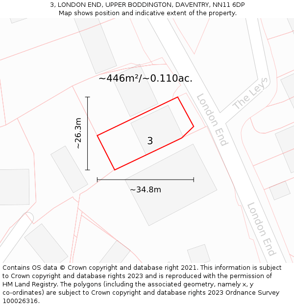 3, LONDON END, UPPER BODDINGTON, DAVENTRY, NN11 6DP: Plot and title map