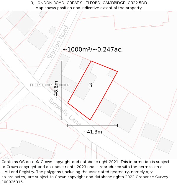 3, LONDON ROAD, GREAT SHELFORD, CAMBRIDGE, CB22 5DB: Plot and title map