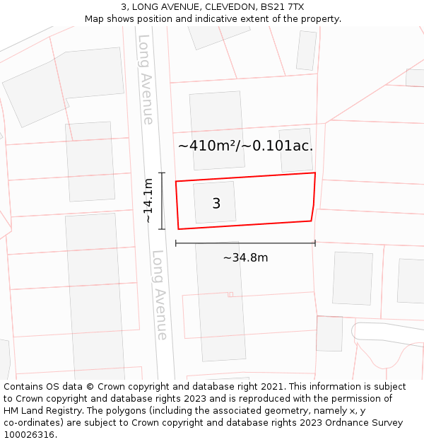 3, LONG AVENUE, CLEVEDON, BS21 7TX: Plot and title map