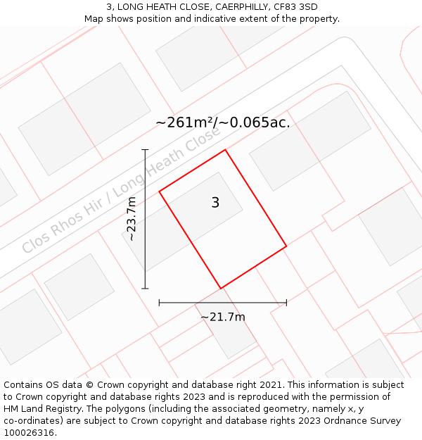 3, LONG HEATH CLOSE, CAERPHILLY, CF83 3SD: Plot and title map