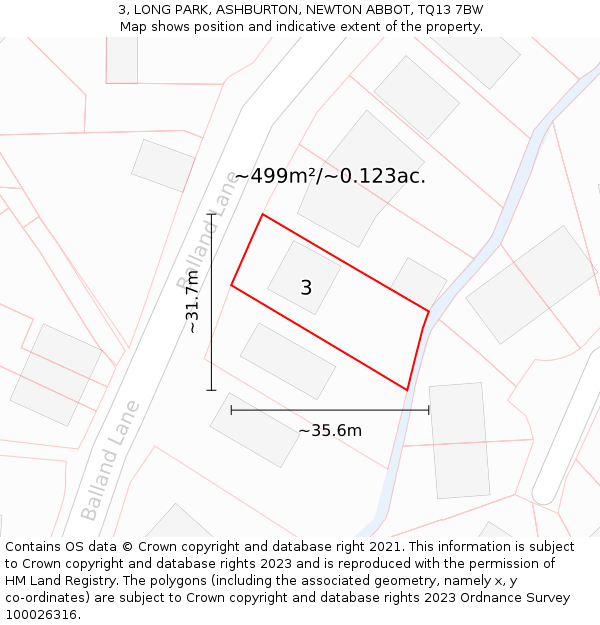 3, LONG PARK, ASHBURTON, NEWTON ABBOT, TQ13 7BW: Plot and title map