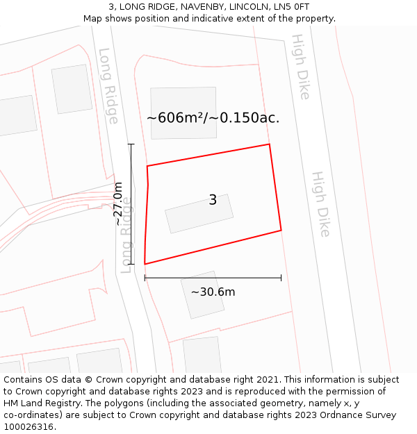 3, LONG RIDGE, NAVENBY, LINCOLN, LN5 0FT: Plot and title map