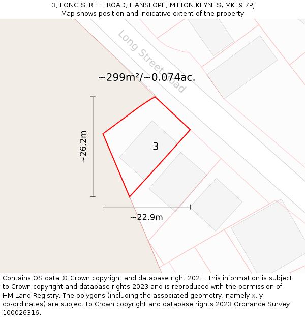 3, LONG STREET ROAD, HANSLOPE, MILTON KEYNES, MK19 7PJ: Plot and title map