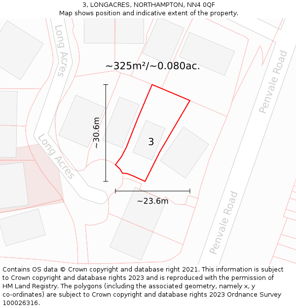 3, LONGACRES, NORTHAMPTON, NN4 0QF: Plot and title map