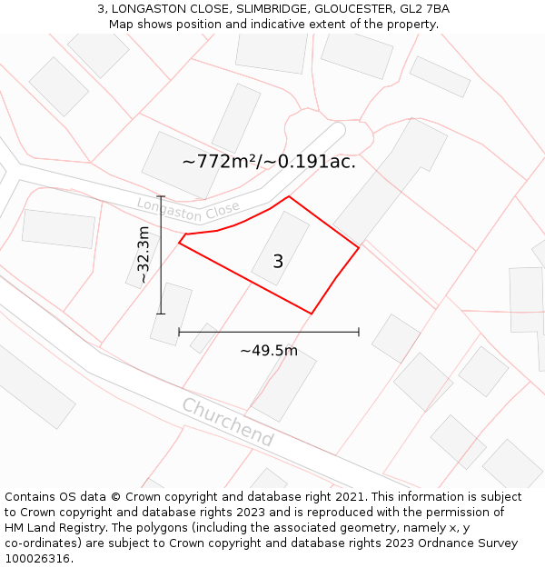 3, LONGASTON CLOSE, SLIMBRIDGE, GLOUCESTER, GL2 7BA: Plot and title map