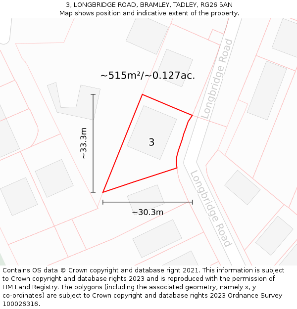 3, LONGBRIDGE ROAD, BRAMLEY, TADLEY, RG26 5AN: Plot and title map