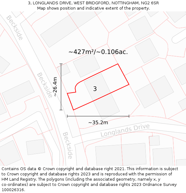 3, LONGLANDS DRIVE, WEST BRIDGFORD, NOTTINGHAM, NG2 6SR: Plot and title map