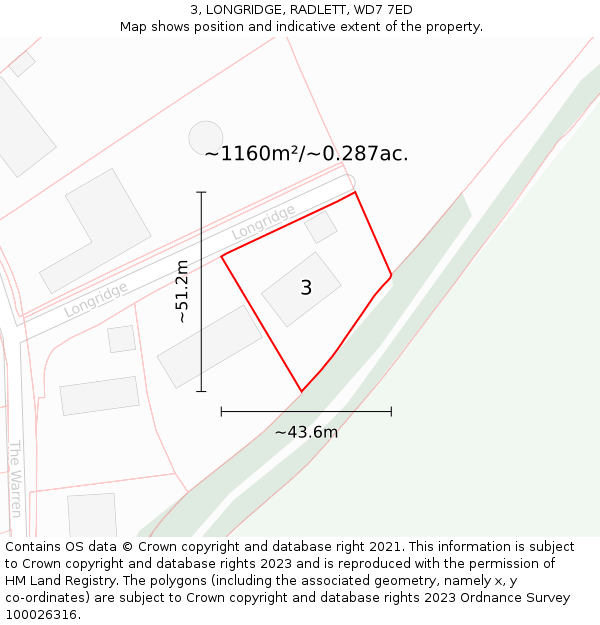 3, LONGRIDGE, RADLETT, WD7 7ED: Plot and title map