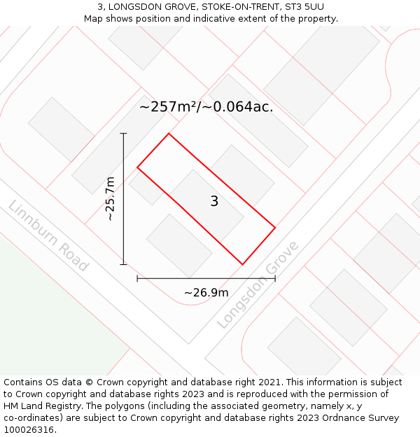 3, LONGSDON GROVE, STOKE-ON-TRENT, ST3 5UU: Plot and title map