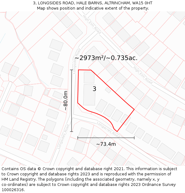 3, LONGSIDES ROAD, HALE BARNS, ALTRINCHAM, WA15 0HT: Plot and title map