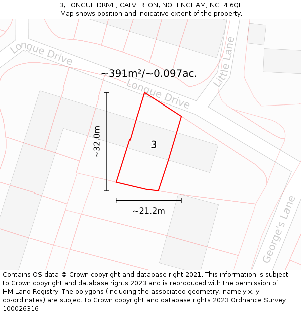 3, LONGUE DRIVE, CALVERTON, NOTTINGHAM, NG14 6QE: Plot and title map