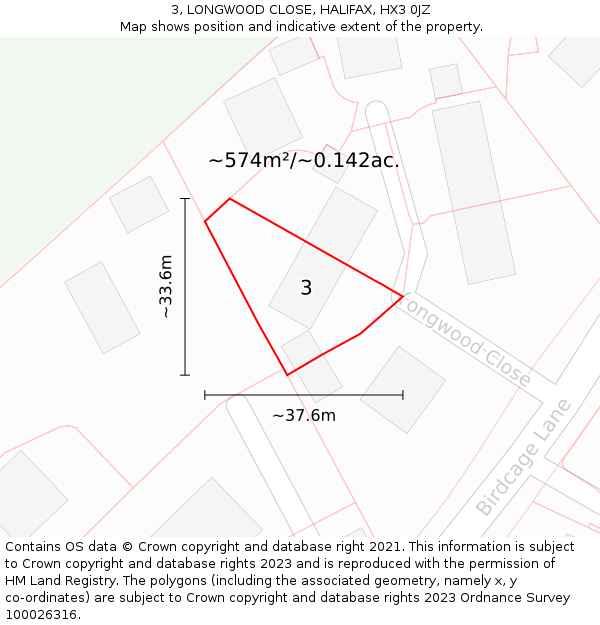 3, LONGWOOD CLOSE, HALIFAX, HX3 0JZ: Plot and title map