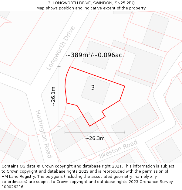 3, LONGWORTH DRIVE, SWINDON, SN25 2BQ: Plot and title map