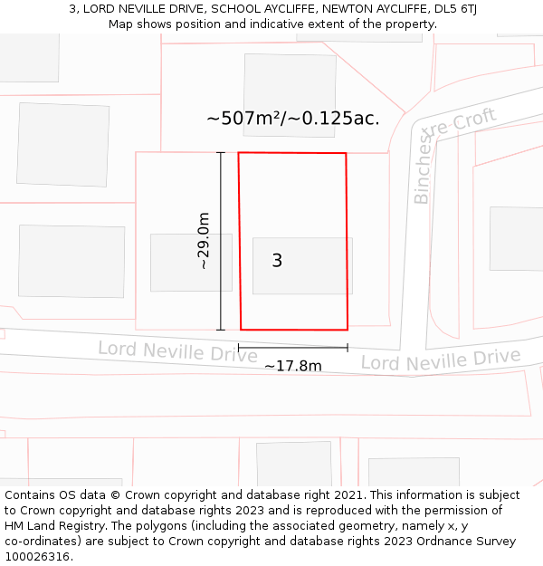 3, LORD NEVILLE DRIVE, SCHOOL AYCLIFFE, NEWTON AYCLIFFE, DL5 6TJ: Plot and title map