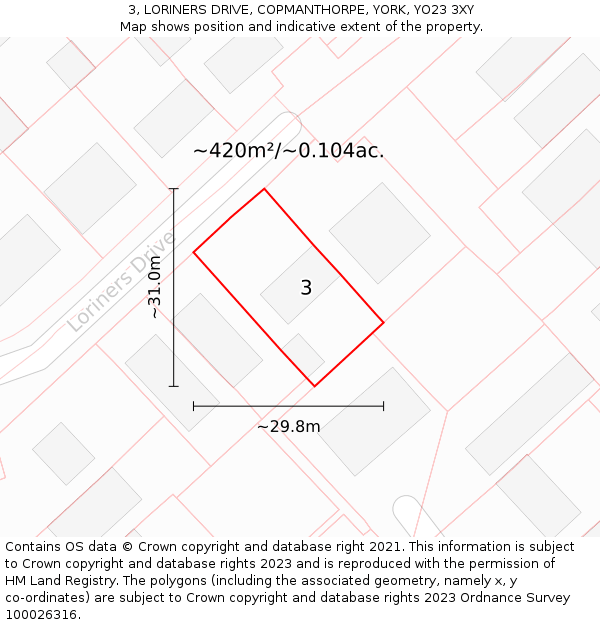 3, LORINERS DRIVE, COPMANTHORPE, YORK, YO23 3XY: Plot and title map