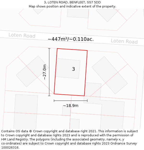 3, LOTEN ROAD, BENFLEET, SS7 5DD: Plot and title map