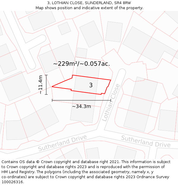 3, LOTHIAN CLOSE, SUNDERLAND, SR4 8RW: Plot and title map