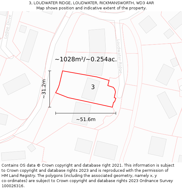 3, LOUDWATER RIDGE, LOUDWATER, RICKMANSWORTH, WD3 4AR: Plot and title map