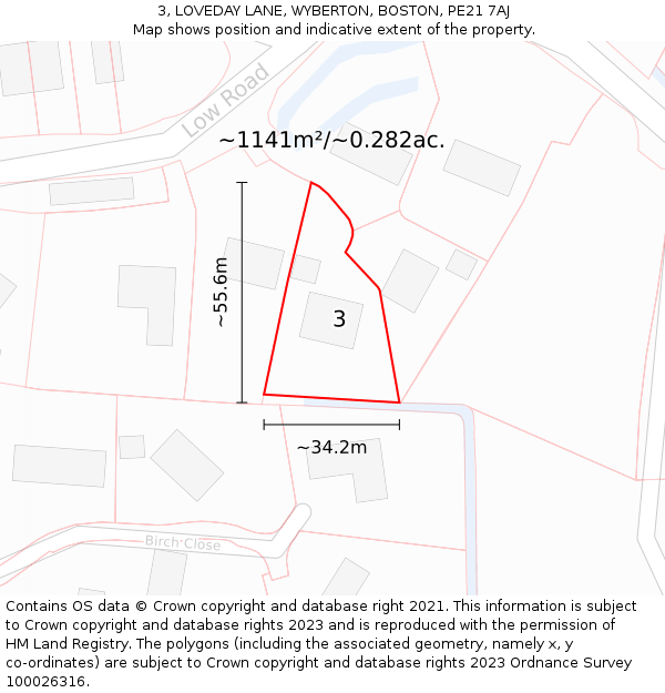 3, LOVEDAY LANE, WYBERTON, BOSTON, PE21 7AJ: Plot and title map