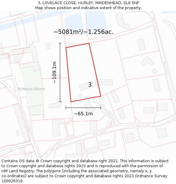 3, LOVELACE CLOSE, HURLEY, MAIDENHEAD, SL6 5NF: Plot and title map