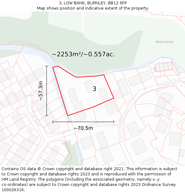 3, LOW BANK, BURNLEY, BB12 6PP: Plot and title map