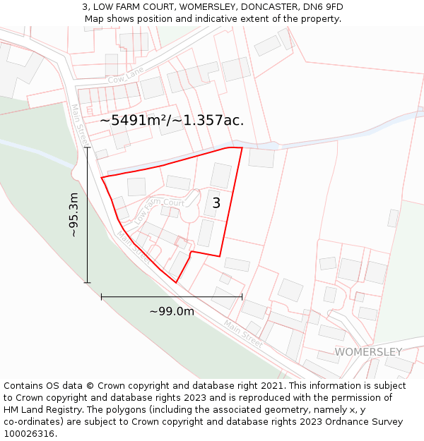 3, LOW FARM COURT, WOMERSLEY, DONCASTER, DN6 9FD: Plot and title map