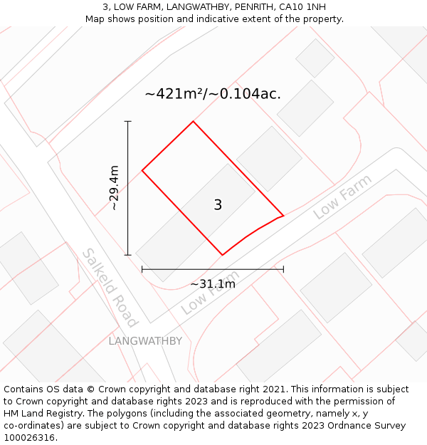 3, LOW FARM, LANGWATHBY, PENRITH, CA10 1NH: Plot and title map