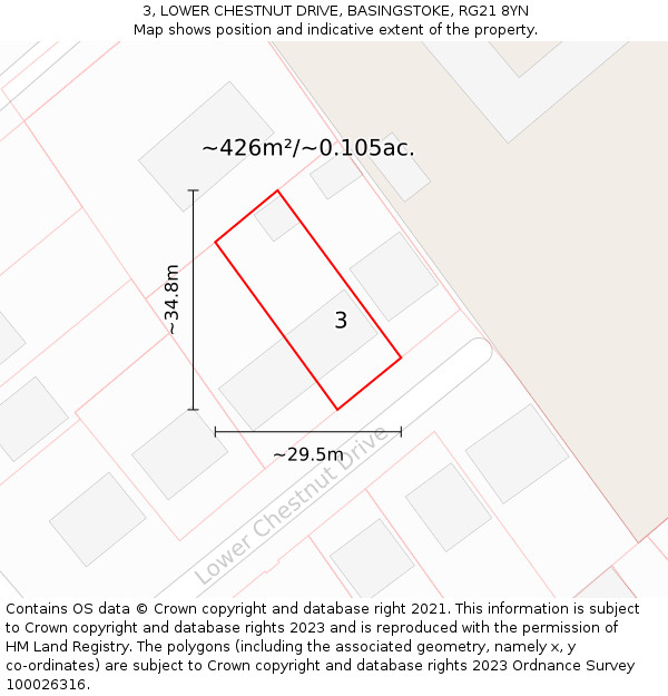 3, LOWER CHESTNUT DRIVE, BASINGSTOKE, RG21 8YN: Plot and title map