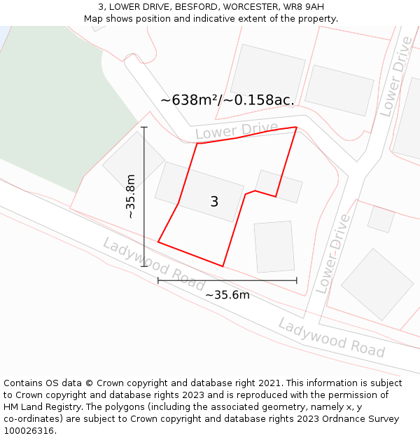 3, LOWER DRIVE, BESFORD, WORCESTER, WR8 9AH: Plot and title map