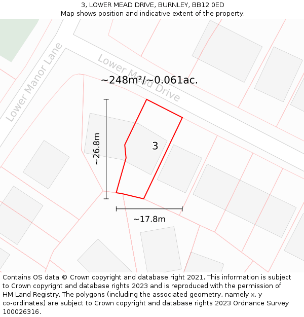 3, LOWER MEAD DRIVE, BURNLEY, BB12 0ED: Plot and title map