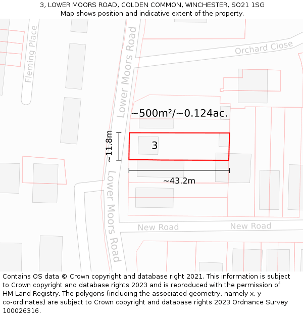 3, LOWER MOORS ROAD, COLDEN COMMON, WINCHESTER, SO21 1SG: Plot and title map