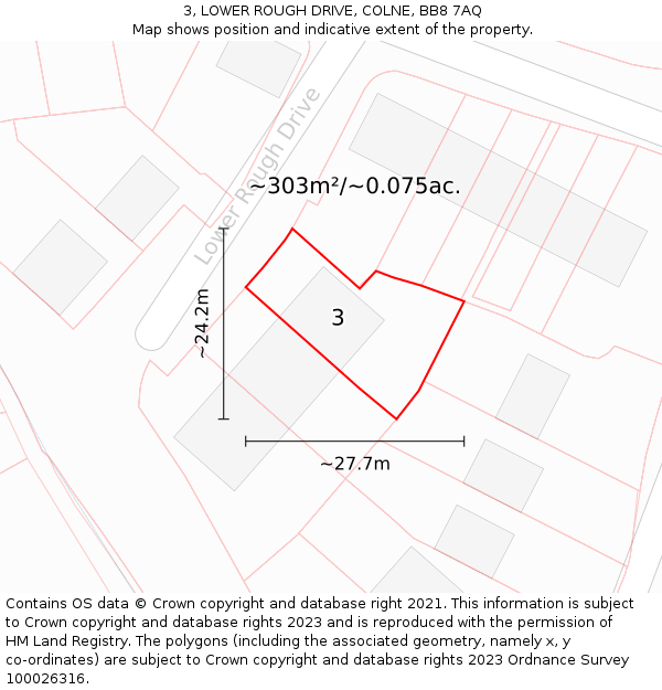 3, LOWER ROUGH DRIVE, COLNE, BB8 7AQ: Plot and title map