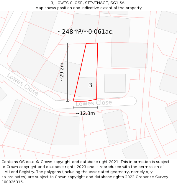 3, LOWES CLOSE, STEVENAGE, SG1 6AL: Plot and title map