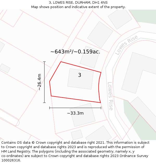 3, LOWES RISE, DURHAM, DH1 4NS: Plot and title map