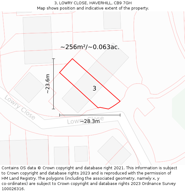 3, LOWRY CLOSE, HAVERHILL, CB9 7GH: Plot and title map