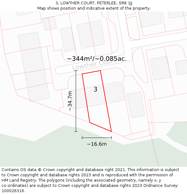 3, LOWTHER COURT, PETERLEE, SR8 1JJ: Plot and title map