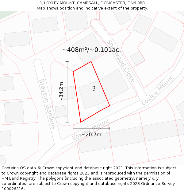 3, LOXLEY MOUNT, CAMPSALL, DONCASTER, DN6 9RD: Plot and title map