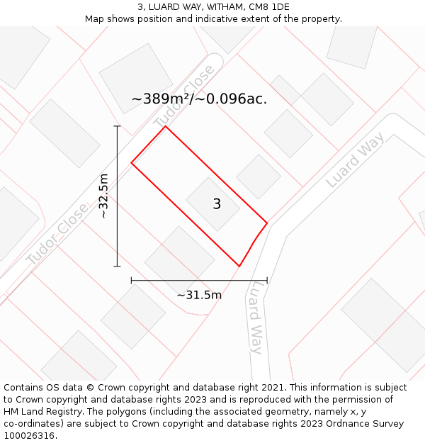 3, LUARD WAY, WITHAM, CM8 1DE: Plot and title map