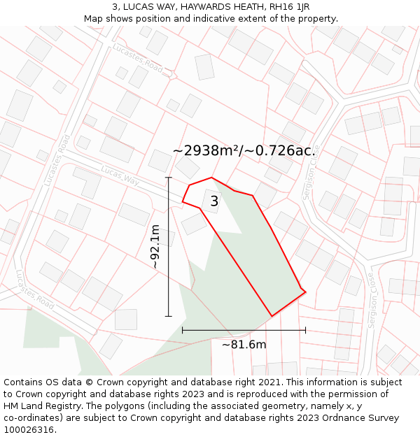 3, LUCAS WAY, HAYWARDS HEATH, RH16 1JR: Plot and title map