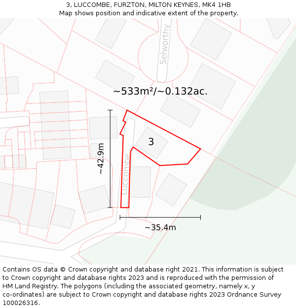 3, LUCCOMBE, FURZTON, MILTON KEYNES, MK4 1HB: Plot and title map