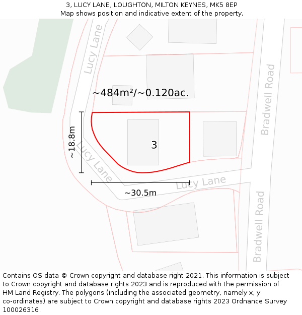 3, LUCY LANE, LOUGHTON, MILTON KEYNES, MK5 8EP: Plot and title map