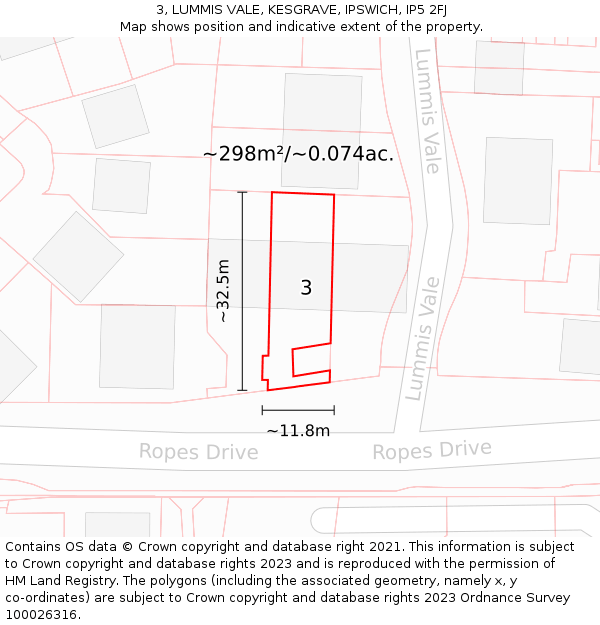 3, LUMMIS VALE, KESGRAVE, IPSWICH, IP5 2FJ: Plot and title map