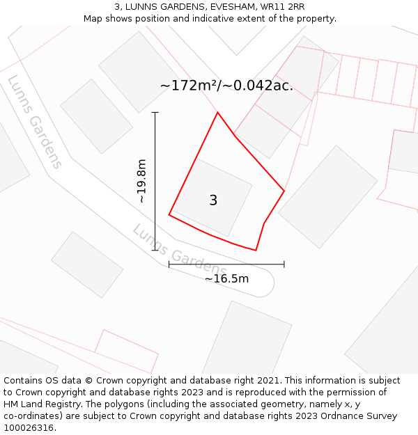 3, LUNNS GARDENS, EVESHAM, WR11 2RR: Plot and title map