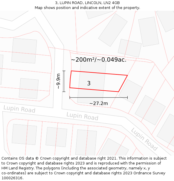 3, LUPIN ROAD, LINCOLN, LN2 4GB: Plot and title map