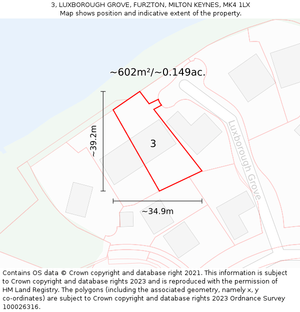 3, LUXBOROUGH GROVE, FURZTON, MILTON KEYNES, MK4 1LX: Plot and title map