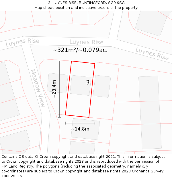 3, LUYNES RISE, BUNTINGFORD, SG9 9SG: Plot and title map